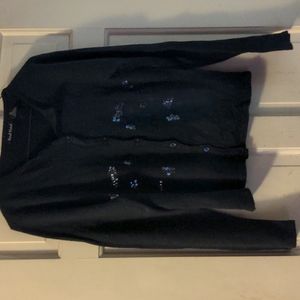 Black sequence button down sweater